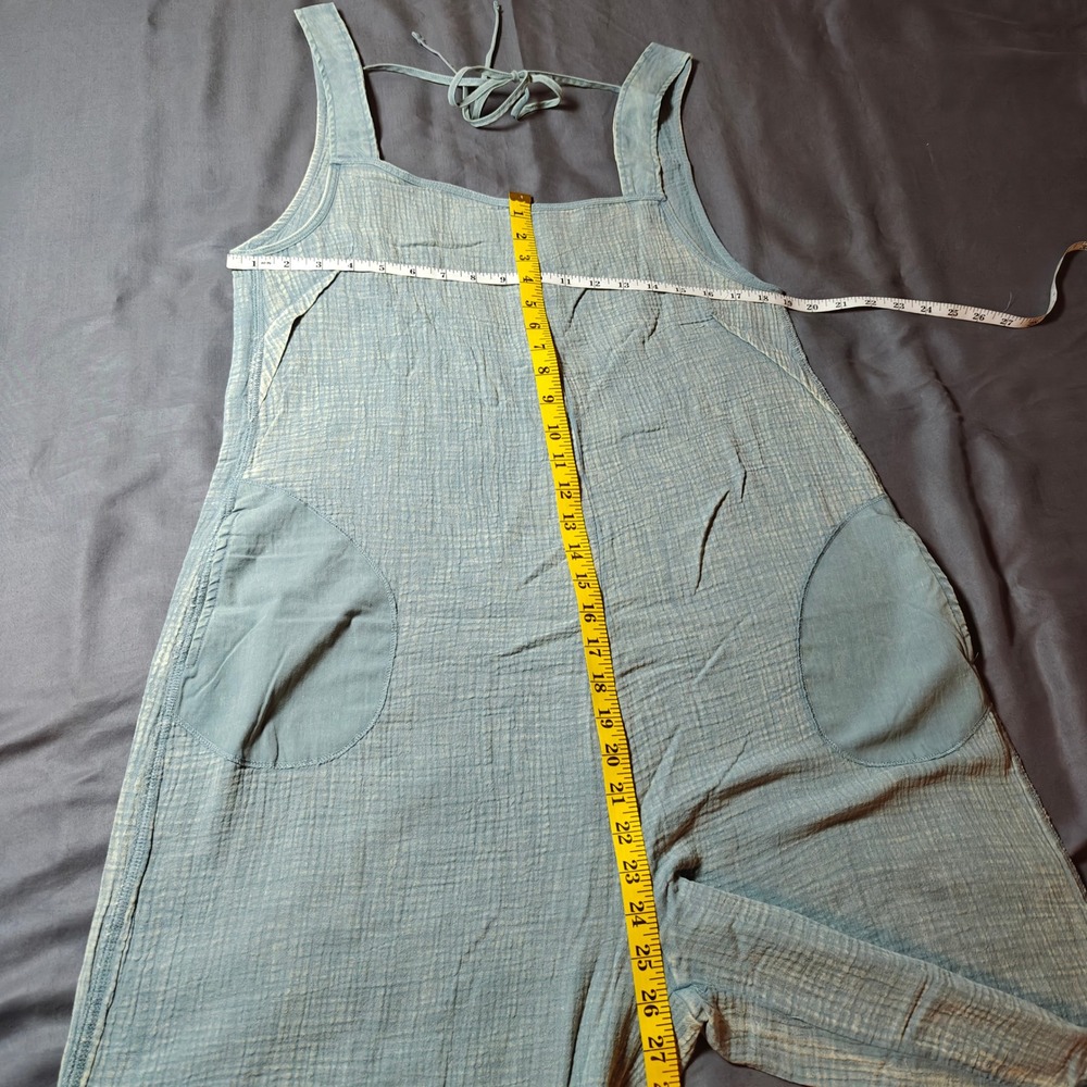 Zenana‎ Blue Grey Washed Double Gauze Wide Leg Tie Back Overalls Large - Picture 3 of 10